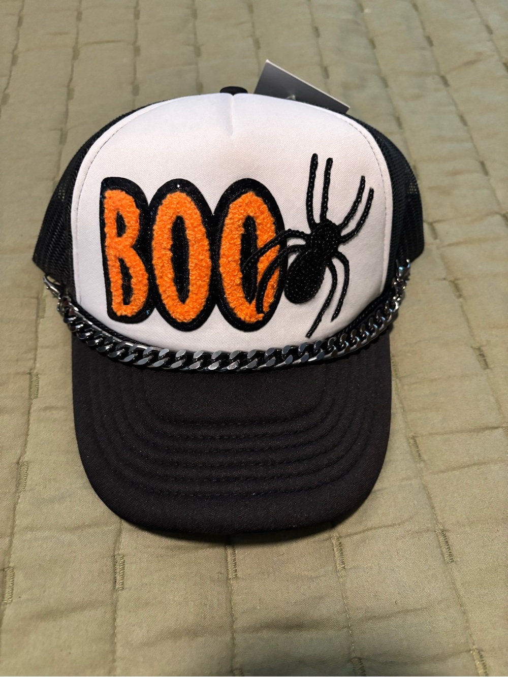 Halloween  Trucker Hat - White & Black with Orange BOO bought from Buccees